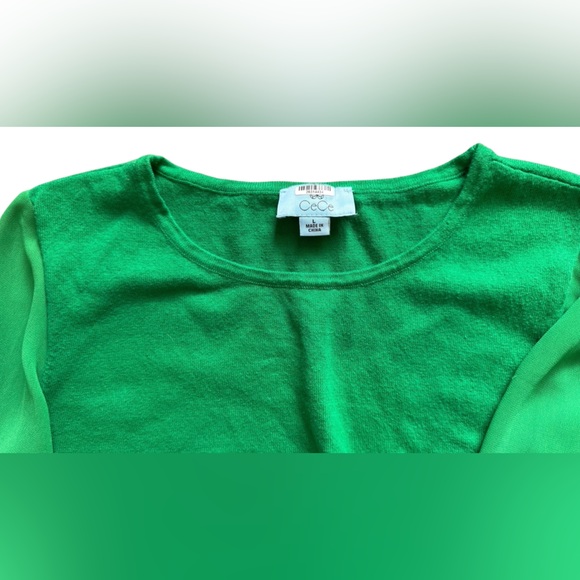 CeCe Emerald Green Blouse Size L Chiffon Tie Sleeve Top - Picture 3 of 7